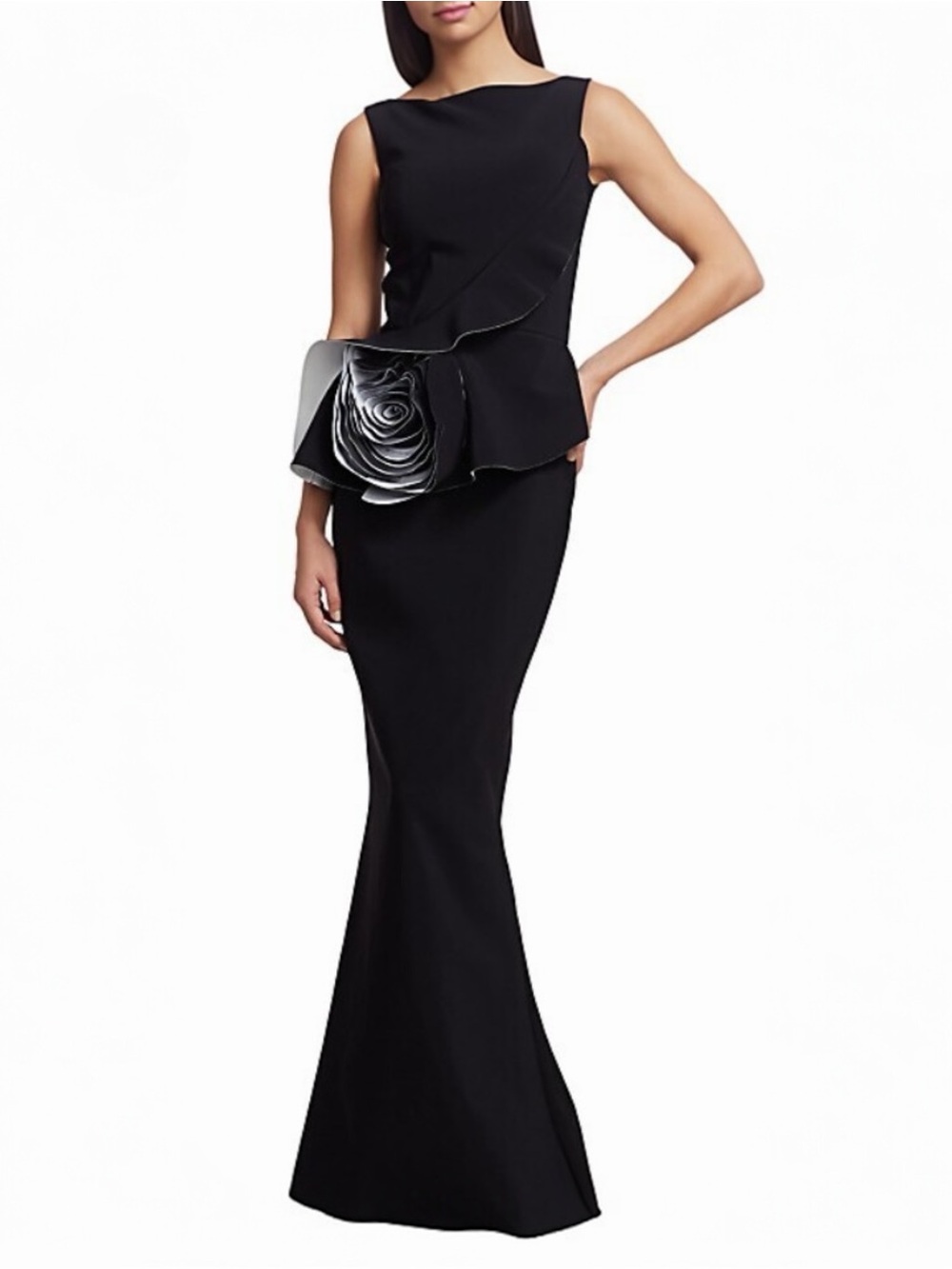 CHIARA BONI LA PETITE ROBE Morny 3D Flower Ruffle Sleeveless Gown Maxi Dress NEW